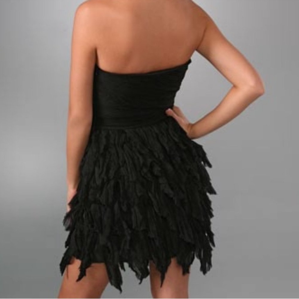 Elizabeth and James Silk Chiffon Black Strapless Foliage Dress Size 2 Cocktail - Picture 3 of 15